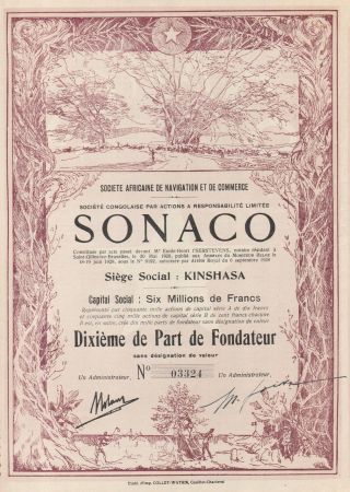 Africa Navigation & Commerce Stock Certificate 1928 Kinshasa Congo photo