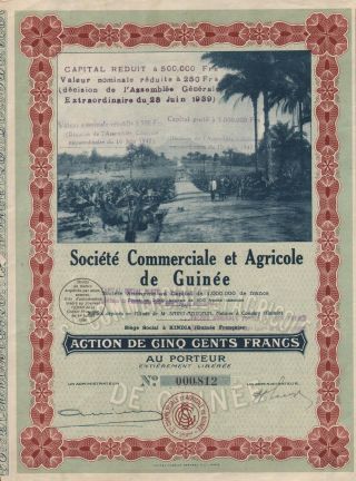 Guinea Agriculture & Trade Stock Certificate 1930 Beauty photo