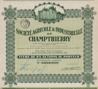 France Agriculture & Industry Stock Certificate 1927 Champthierry photo