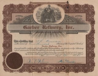Usa Garber Refinery Inc Stock Certificate 1919 photo