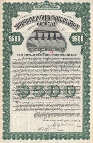 Usa Shoshoni Power & Irrigation Stock Certificate 1912 photo