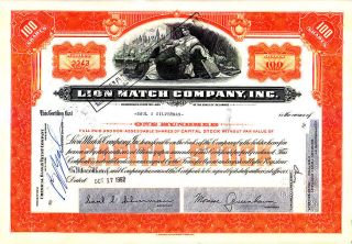 Lion Match Company Inc 1962 Stock Certificate photo