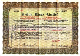 Leroy Mines Limited Canada 1936 Stock Certificate photo