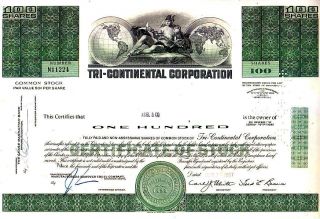 Broker Owned Stock Certificate: Asiel & Co,  Payee; Tri - Continental Corp,  Issuer photo