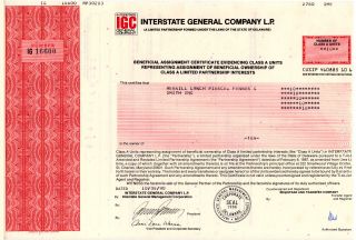 Class A Certificate - Interstate General Company Lp 1990 photo