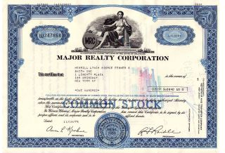 Stock Certificate - Major Realty Corporation 1975 photo