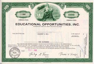 Stock Certificate - Educational Opportunities Inc - 1969 photo