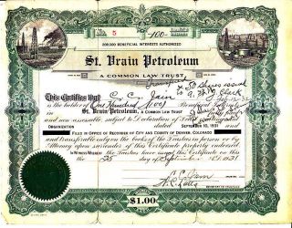 St Drain Petroleum Co 1931 Stock Certificate photo