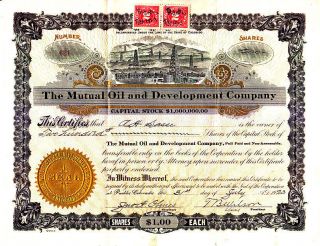 Mutual Oil And Development Company Co 1923 Stock Certificate photo