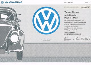 Vw Volkswagen Stock Certificate 10sh photo