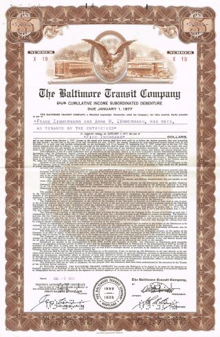 Usa Baltimore Transit Company Stock Certificate photo