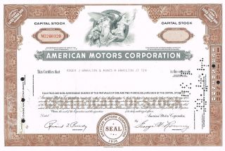 Usa Amc American Motors Corp Stock Certificate photo