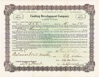 Cushing Development Co Ok 1917 Stock Deed Certificate photo