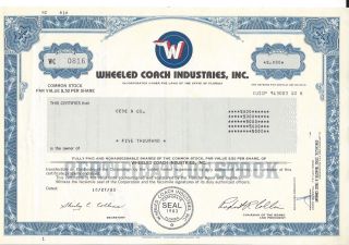 Wheeled Coach Industries Inc. . . . . . . .  1983 Stock Certificate photo