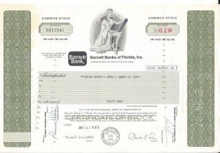 Barnett Banks Of Florida Inc. . . . . .  1985 Stock Certificate photo