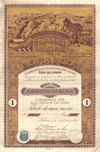 Portugal 1920 Company Industrial Beira Alta Esc 50$00 Top Deco 1 Share photo