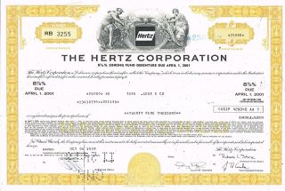 Usa The Hertz Corporation Stock Certificate $25,  000 photo