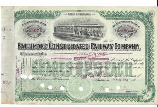 Baltimore Consolidated Railway Company. . . . .  1898 Stock Certificate photo