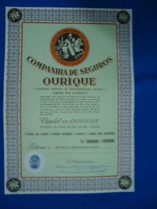 Portugal Share Companhia Seguros Ourique Insurance 25000 Escudos Look Scans photo