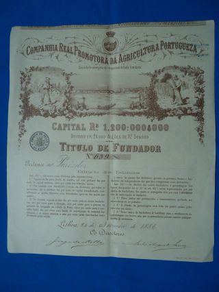 Portugal Founder Share Companhia Real Promotora Agricultura 1886 Look Scans photo