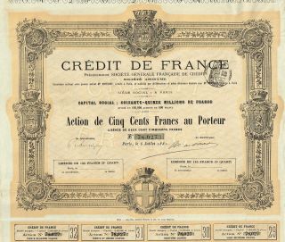 France Credit Company Of France Stock Certificate 1881 photo