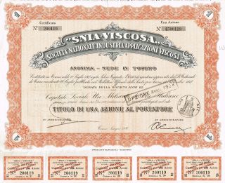 Italy Company Of Viscose Applications Stock Certificate 1926 photo