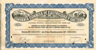 Spain Electric & Gas Company Stock Certificate photo