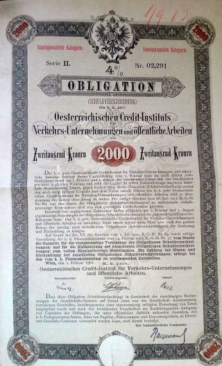 Austria 1902 Oesterreichischen Credit Instituts 2000 Bond Loan photo