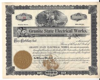 Granite State Electrical. . . . . . .  Early 1900 ' S Unissued Stock Certificate photo