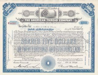 American Thread Company Nj 1953 Stock Certificate photo