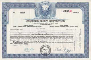 Consumer Credit Corp Fl 1963 Stock Certificate photo