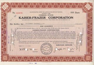 Kaiser - Frazer Corporation Nv Stock Certificate photo