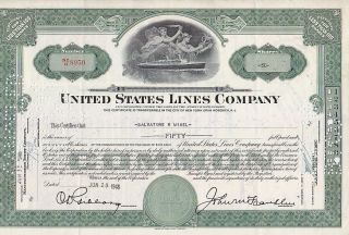United States Line Company Nj 1948 Stock Certificate photo