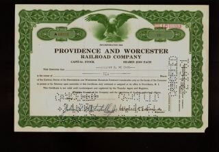 Providence And Worcester Railroad Company 1969 Issued To Lillian Cabe photo