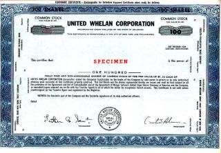 Unted Whelan Corp Specimen 1966 Stock Certificate photo