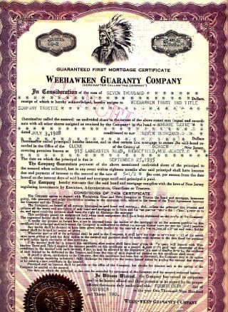 Weehawken Guarantee Company 1935 Stock Bond Certificate photo
