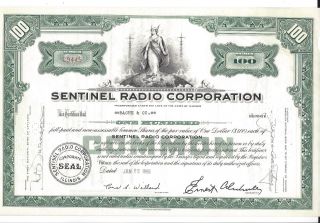 Sentinel Radio Corporation. . . . .  1951 Stock Certificate photo
