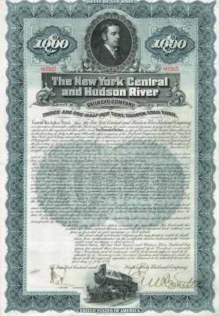 Usa York Central & Hudson River Railroad Company Bond Stock Certificate 1897 photo