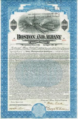Usa Boston & Albany Railroad Company Bond Stock Certificate 1928 photo