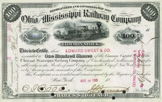 Usa Ohio Mississippi Railroad Stock Certificate 1893 photo