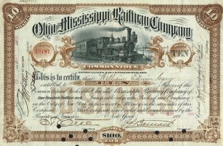 Usa Ohio & Mississippi Railway Company Stock Certificate 1889 photo