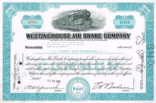 Usa Westinghouse Air Brake Company Stock Certificate photo