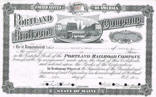 Usa Portland Railroad Company Stock Certificate photo