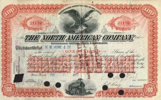 Usa North American Company Stock Certificate 1901 photo