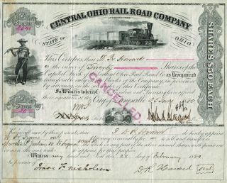 Usa Central Ohio Railroad Company Stock Certificate 1880 photo