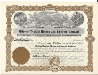 Arizona - Mexican Mining And Smelting Company. . . .  Early 1900 ' S Unissued Stock Cert photo