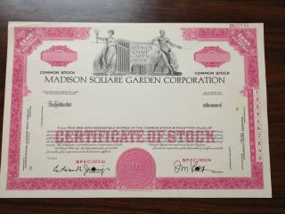 Madison Square Garden Corporation - Stock Specimen Early 1970 ' S photo
