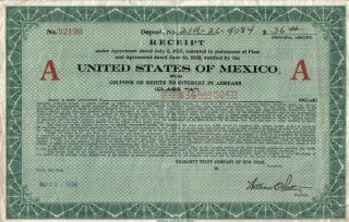 United States Of Mexico 1924 Receipt Class A $36 Abnc photo