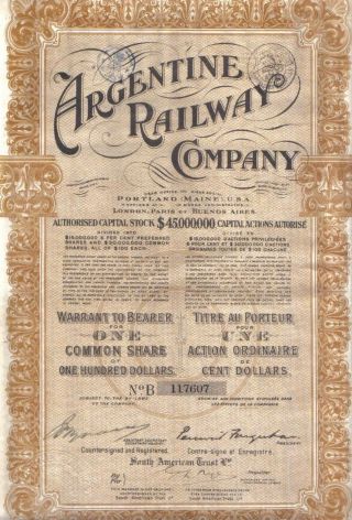 Argentina Usa 6% Bond 1912 Argentine Railway $100 Uncancelled Coupons photo