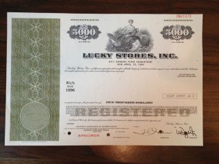 Lucky Stores Specimen Bond Certificate Early 1970 ' S photo